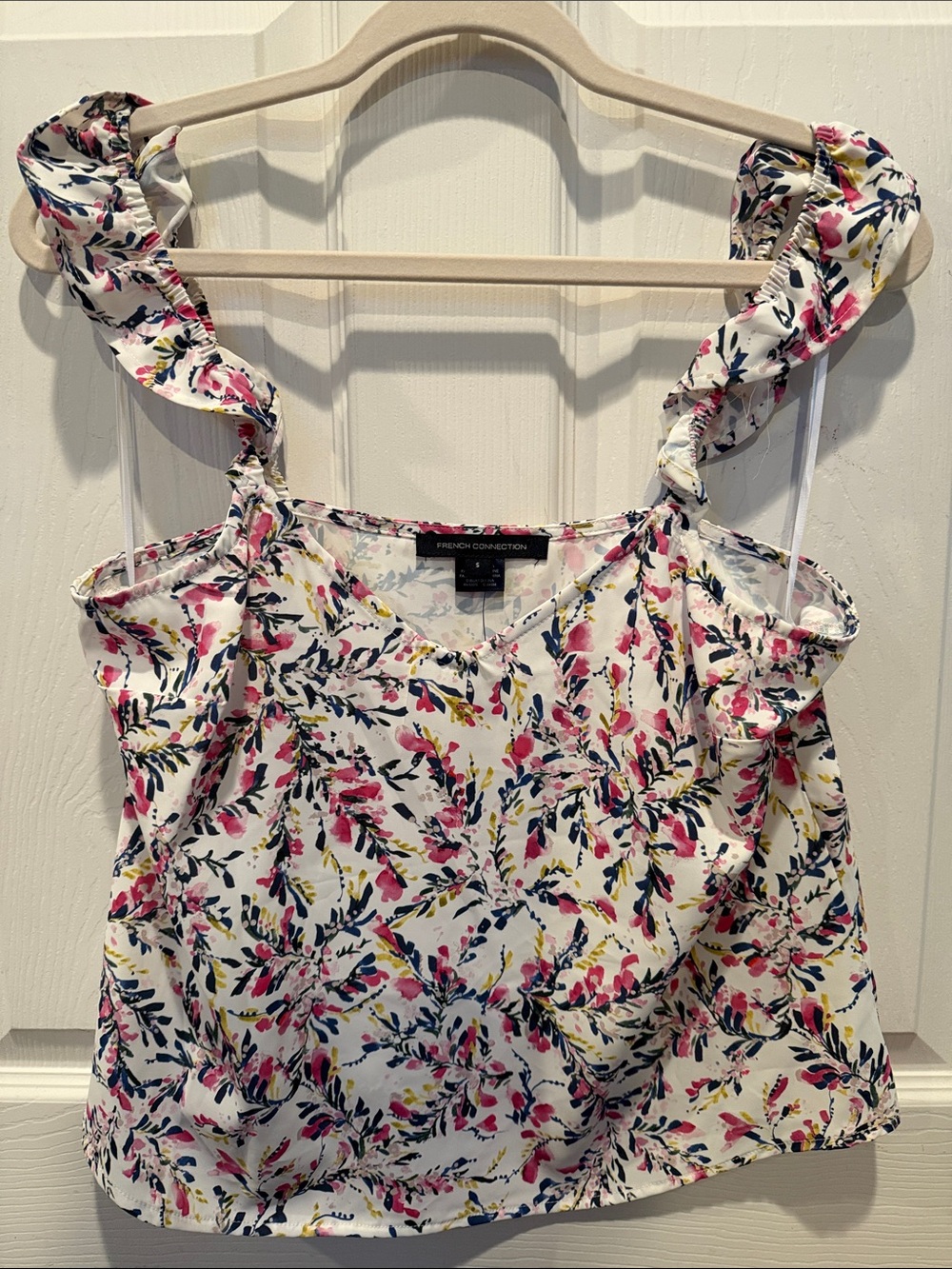 French Connection White Floral Ruffle-Strap Camisole